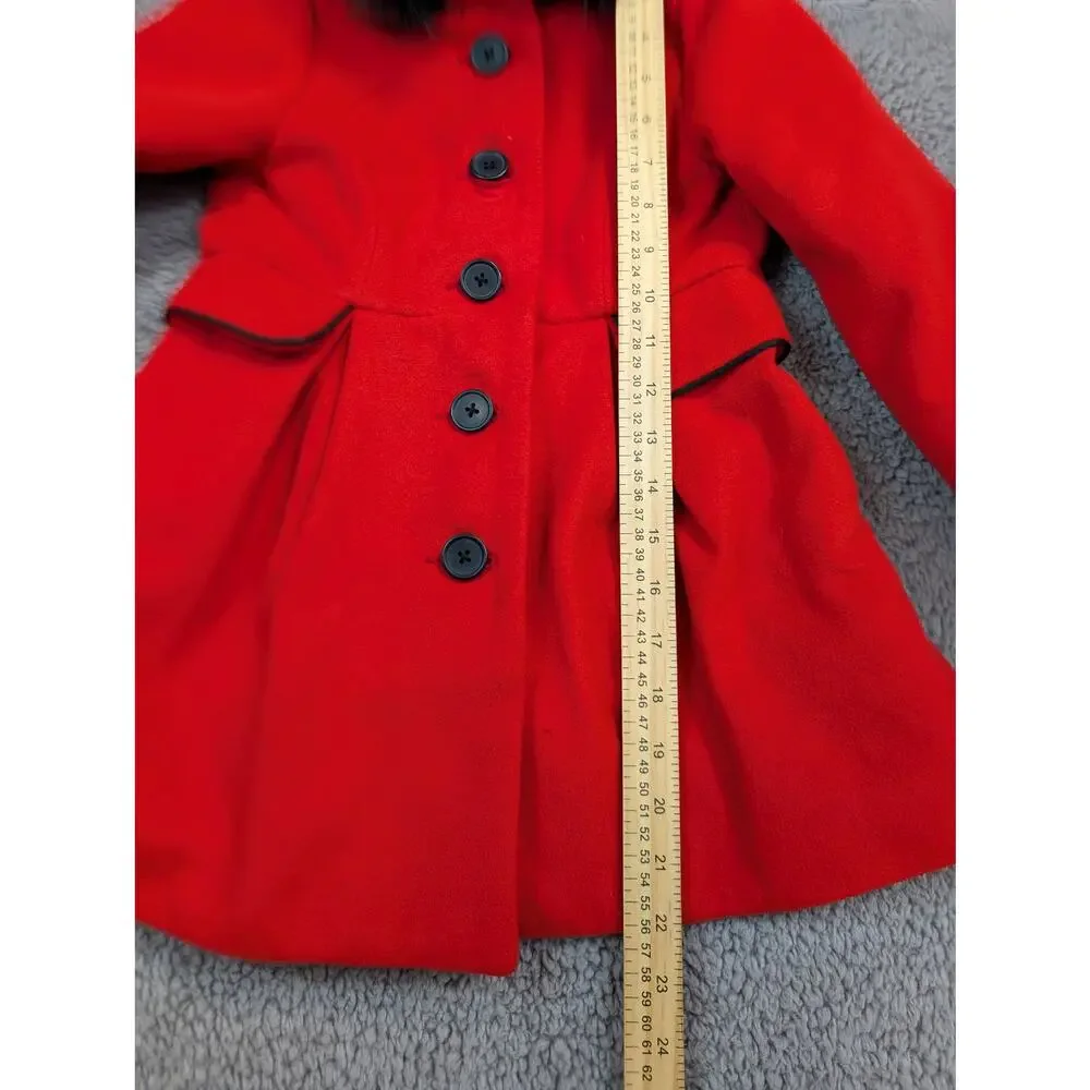 Cat & Jack Girls Size XS 4/5 Red Coat W/ Detachable Faux Fur Hood (1139)